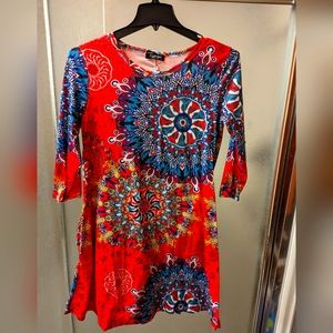 Red Mandala Knit Dress with Pockets